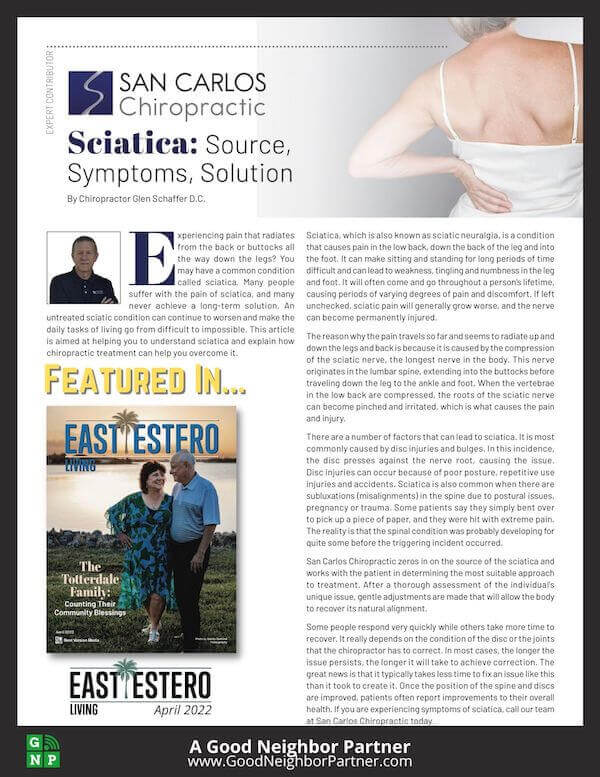 East Estero Living Magazine | Feature Article | San Carlos Chiropractic - April 2022